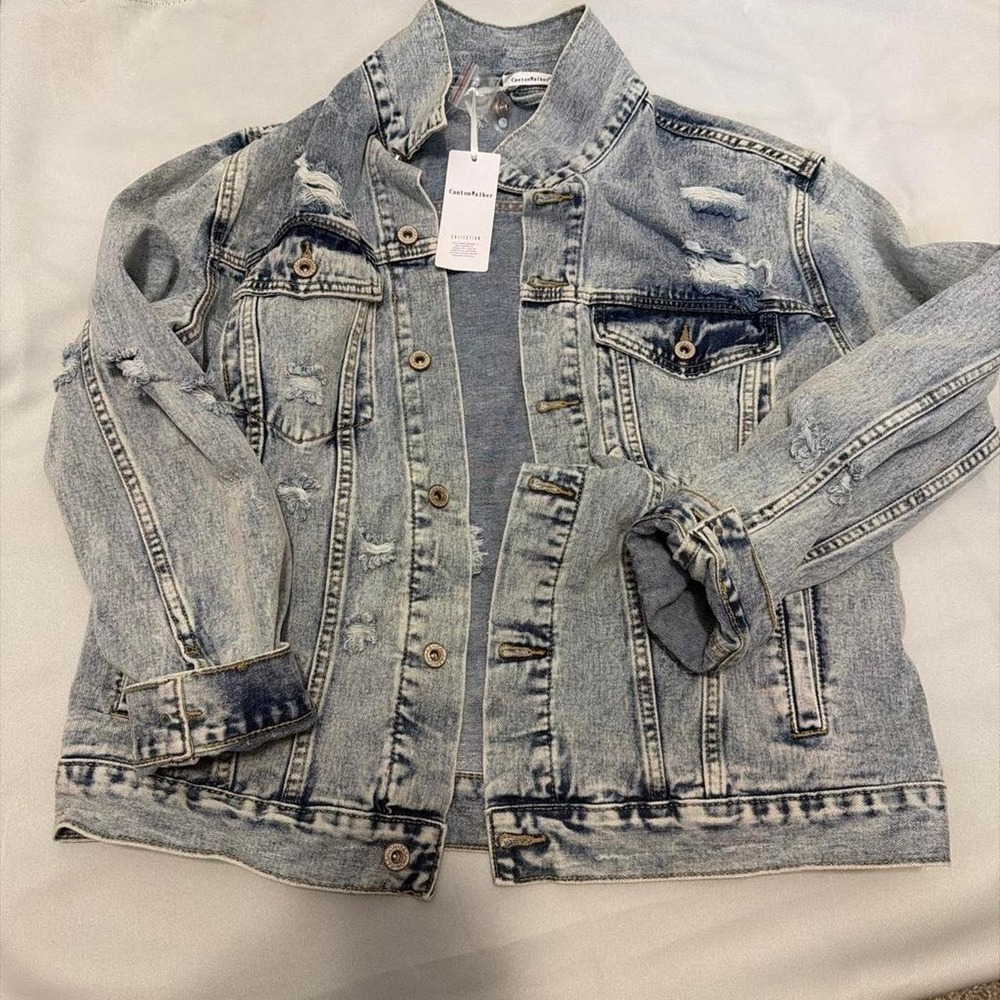 Women's Denim Jacket Ripped Distressed Jean Jacket